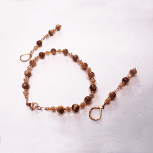 5 Juego de pulsera y aretes de ojo de tigre marrón, verde y amarillo.