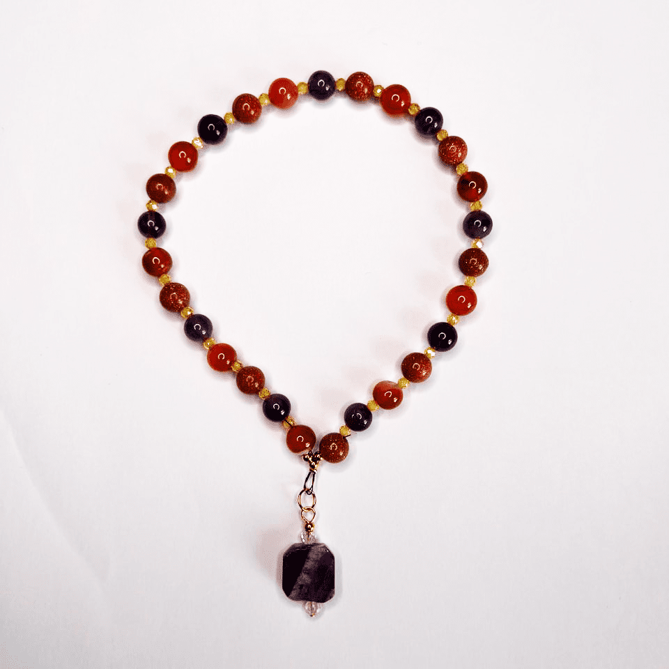 6 Japa Mala de Cornalina con Amatista y dije de Amatista